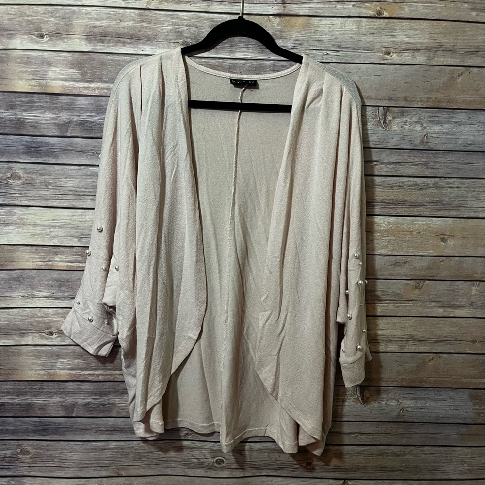 Bobeau peach Pink Cardigan with pearls on sleeves Size Large G1